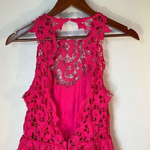 Saylor Hot Pink Lace Backless Mini Bubble Skirt Dress, M Pockets! - Picture 13 of 16